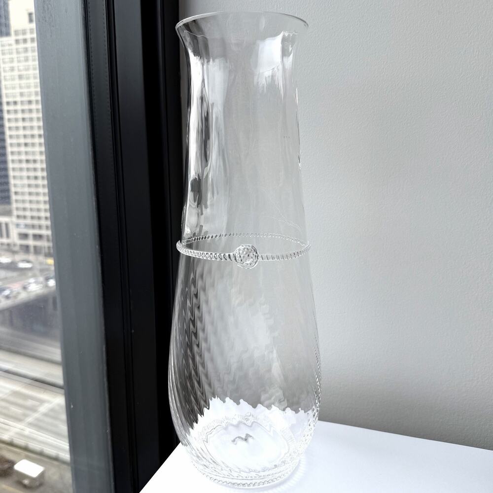 JULISKA Graham Tall Crystal Glass Flower Vase 14” Signed Clear Optic Swirl